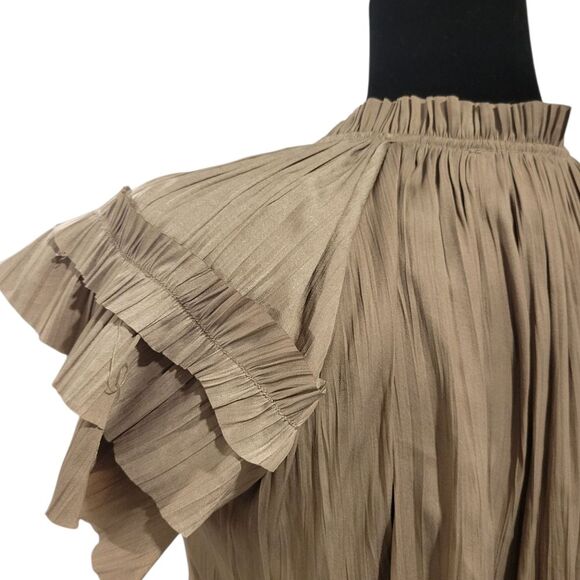 Evereve Tan Metallic Silky Flutter Sleeve Blouse with Mandarin Collar Size XS - Picture 5 of 8